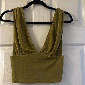 Olive Green Deep V Crop Top